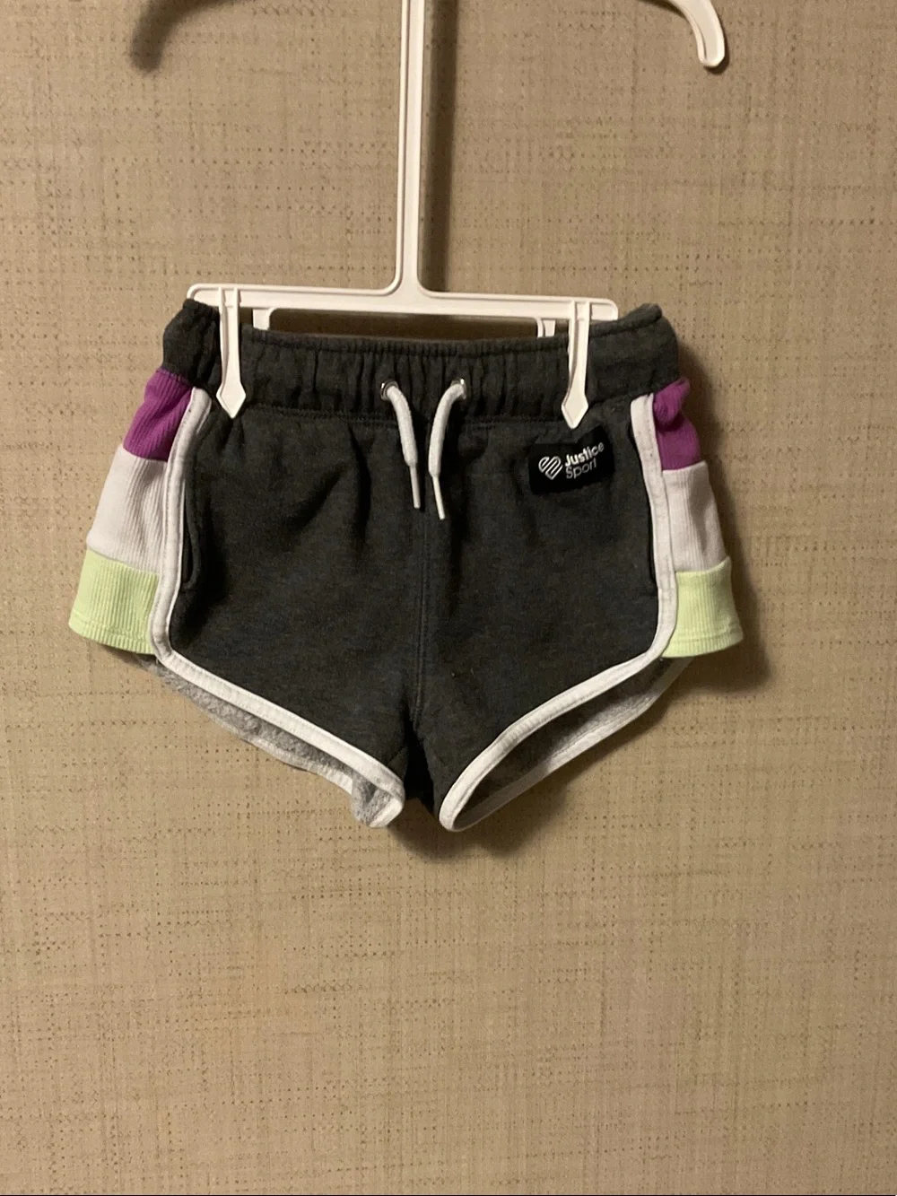 Justice Dark Gray Athletic Shorts with Purple & Lime Panels